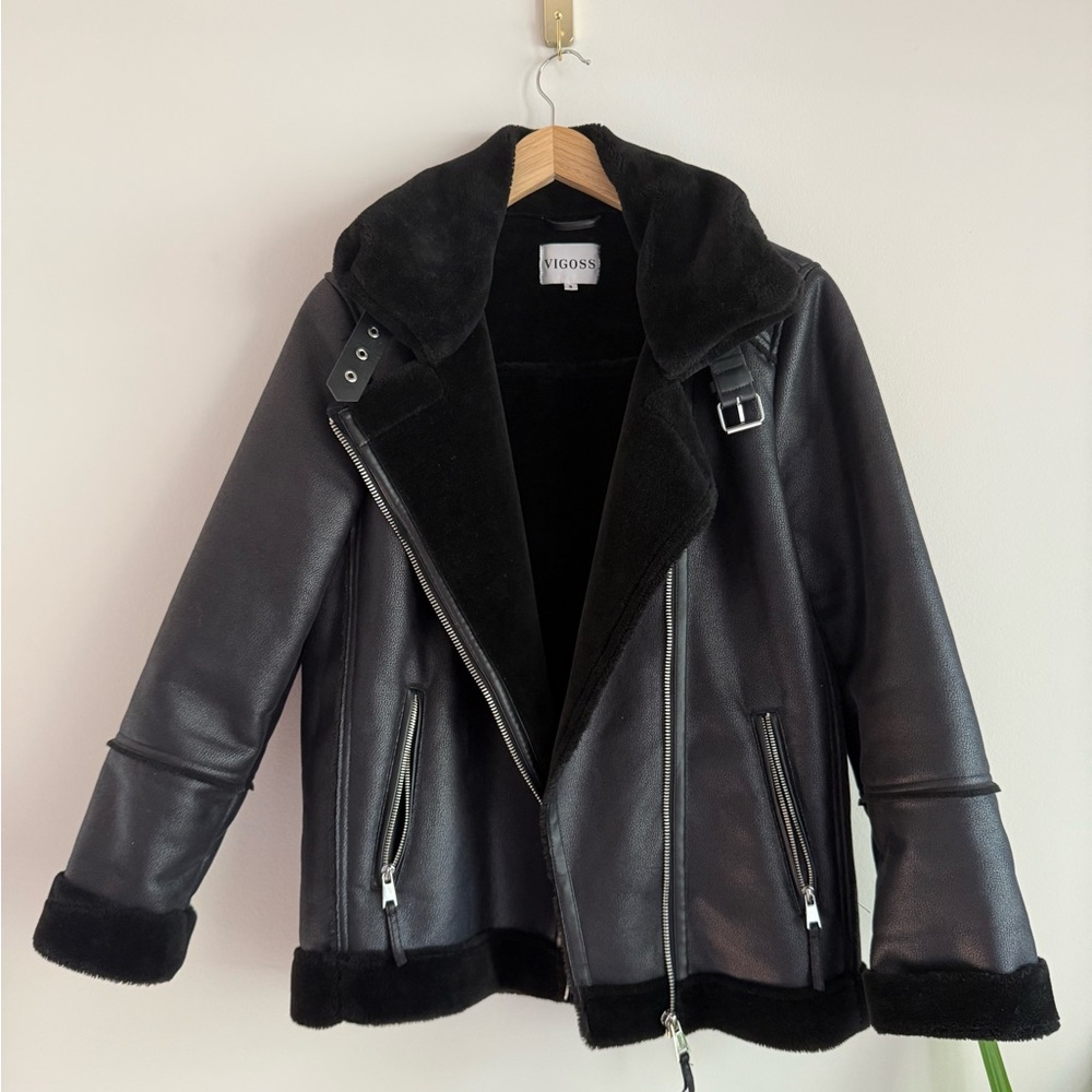 Black Faux Leather Vigoss Jacket with Faux Fur Lining
